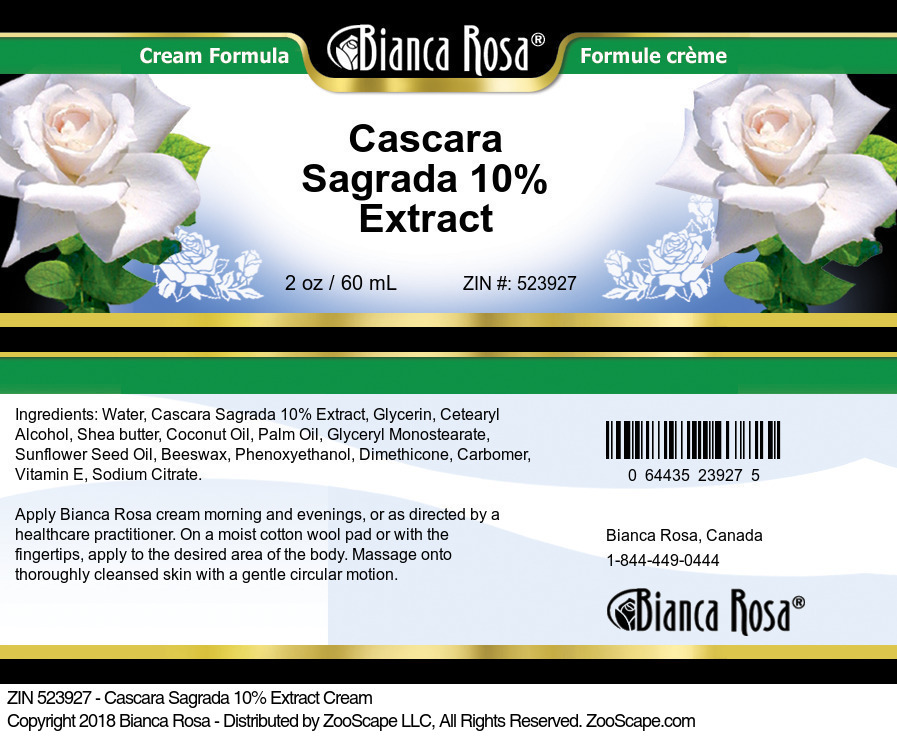 Cascara Sagrada 10% Extract Cream - Label