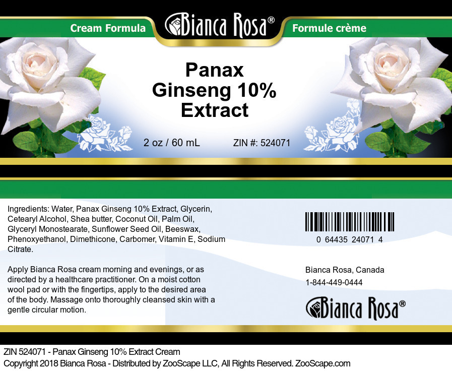 Panax Ginseng 10% Extract Cream - Label