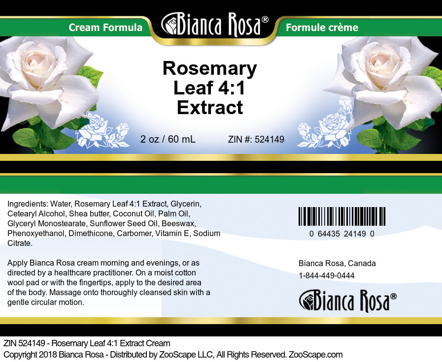 Rosemary Leaf 4:1 Extract Cream - Label