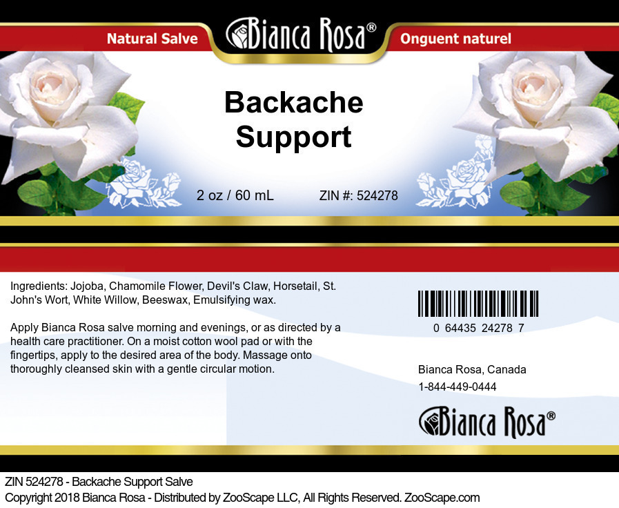 Backache Support Salve - Label