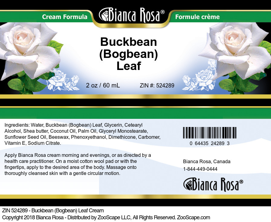Buckbean (Bogbean) Leaf Cream - Label