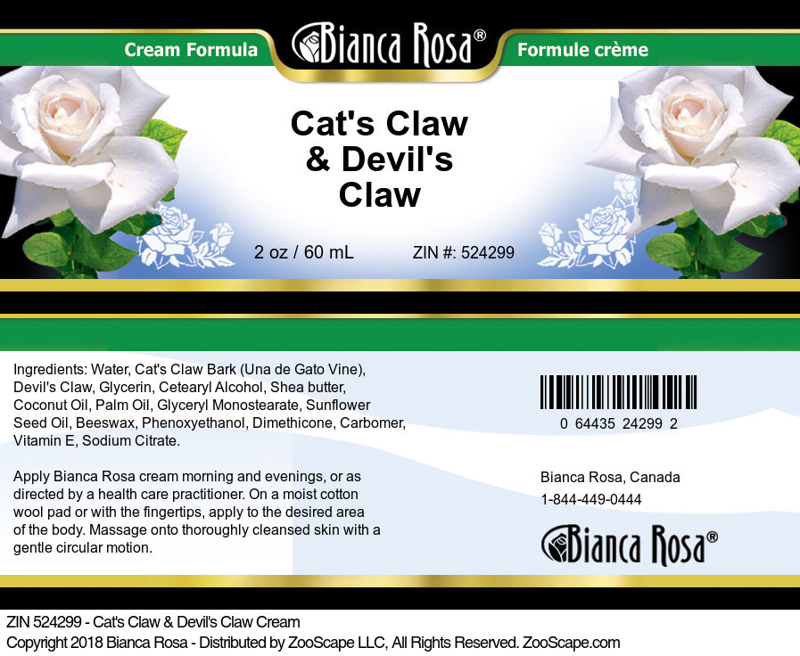 Cat's Claw & Devil's Claw Cream - Label