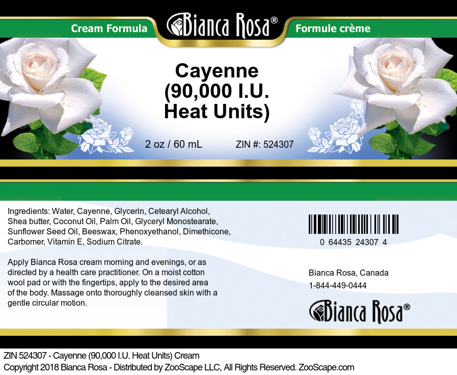 Cayenne (90,000 I.U. Heat Units) Cream - Label