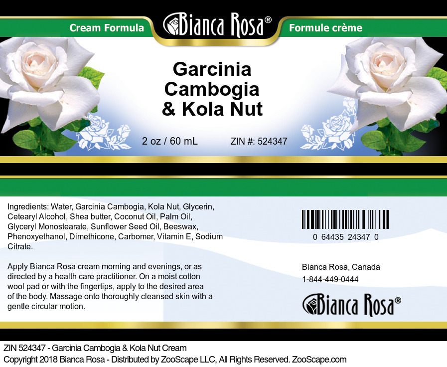 Garcinia Cambogia & Kola Nut Cream - Label