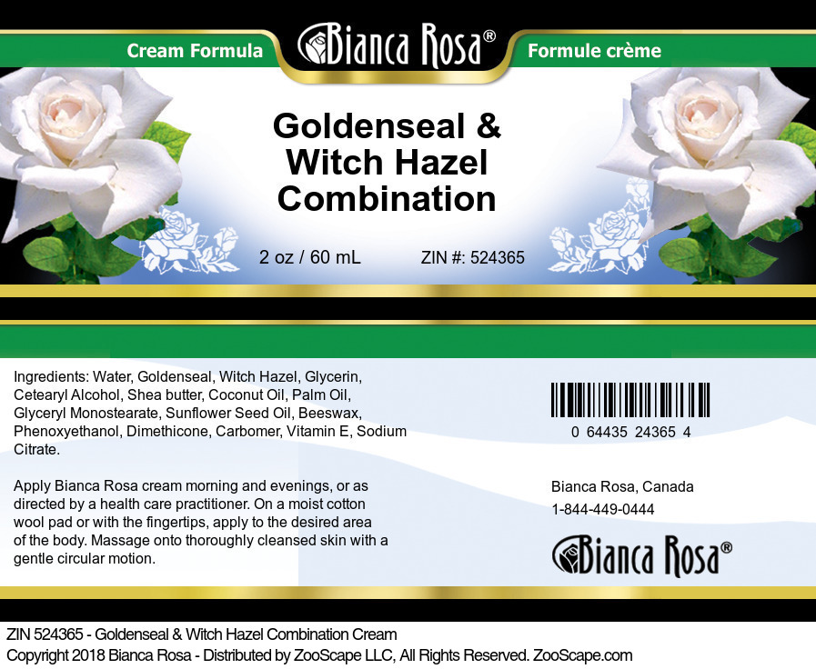 Goldenseal & Witch Hazel Combination Cream - Label