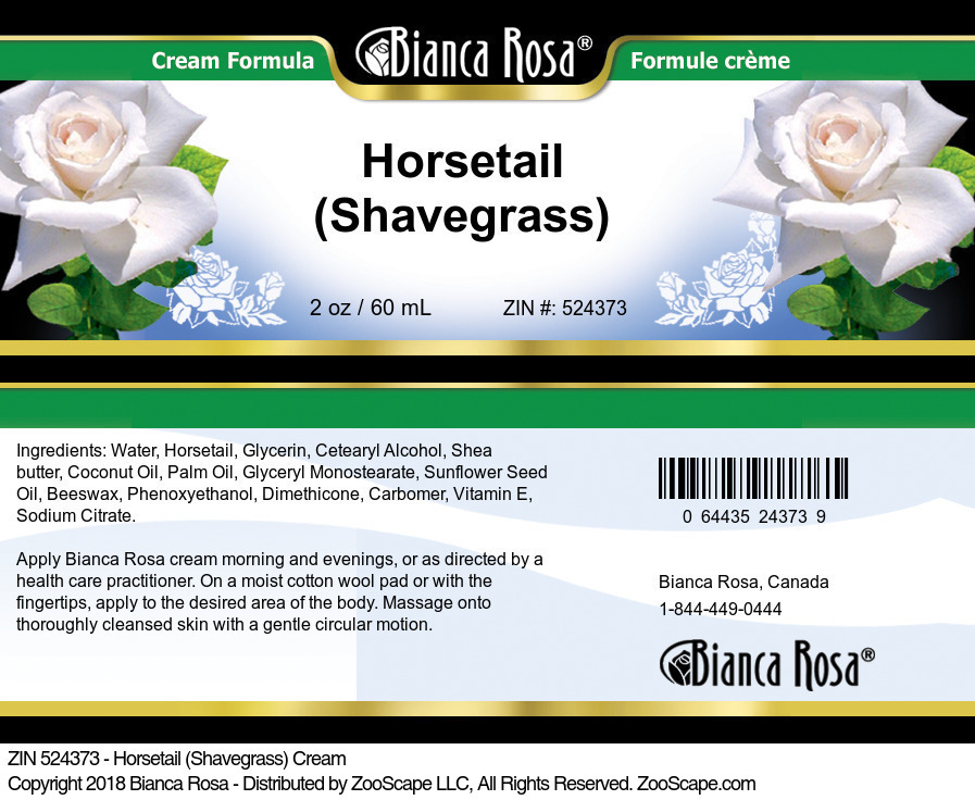 Horsetail (Shavegrass) Cream - Label