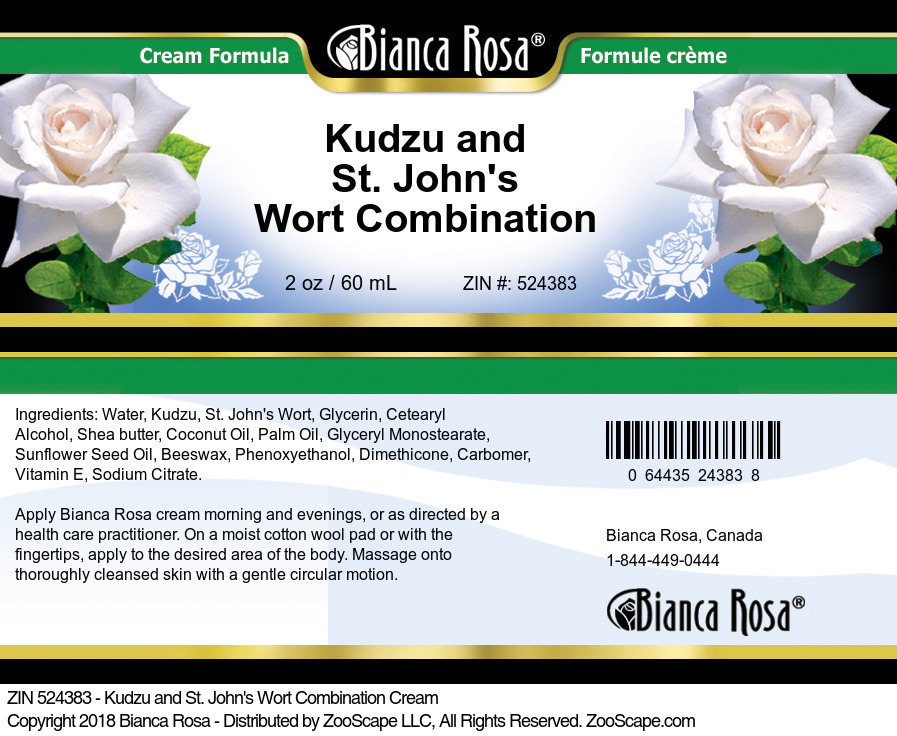 Kudzu and St. John's Wort Combination Cream - Label