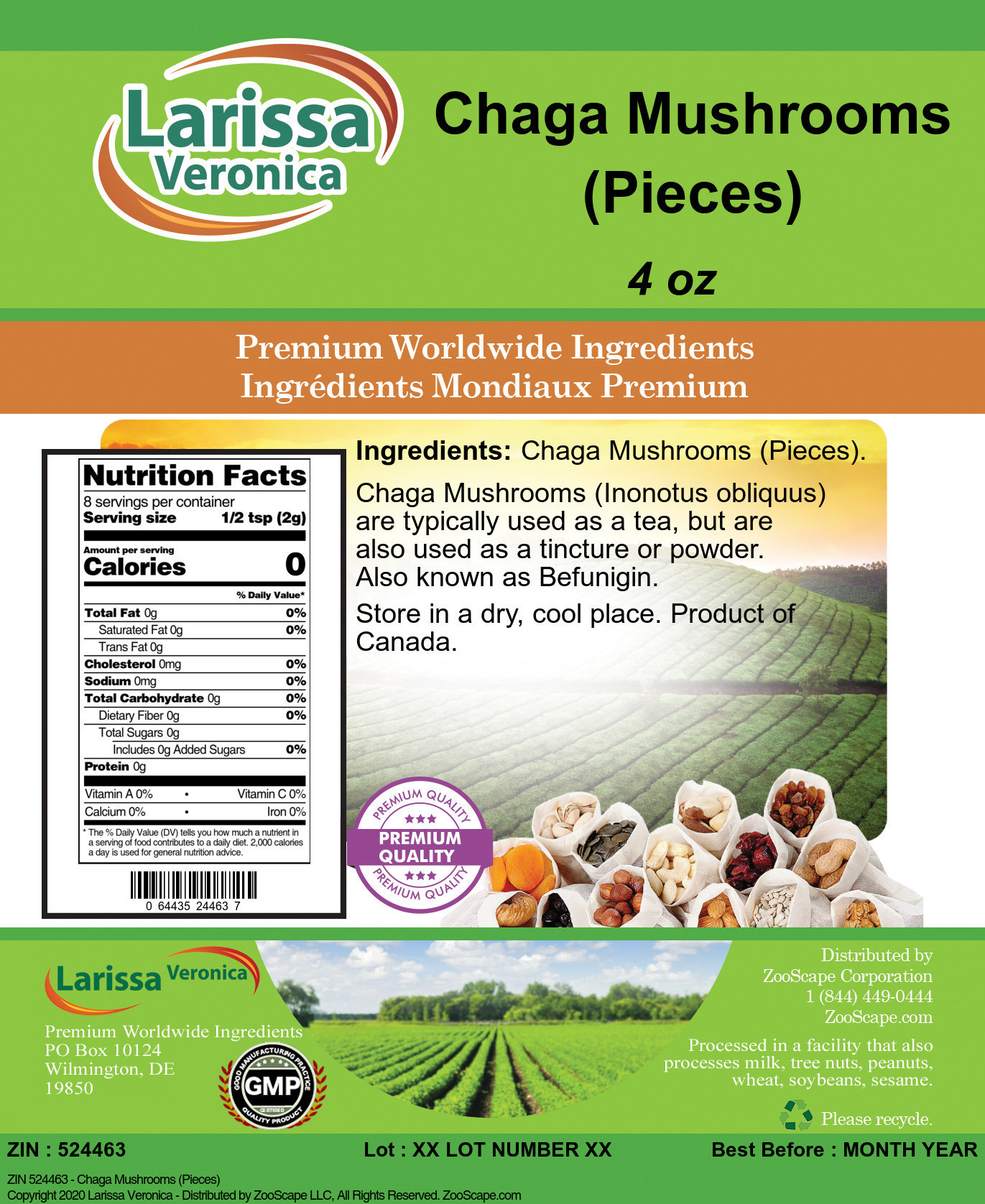 Chaga Mushrooms (Pieces) - Label