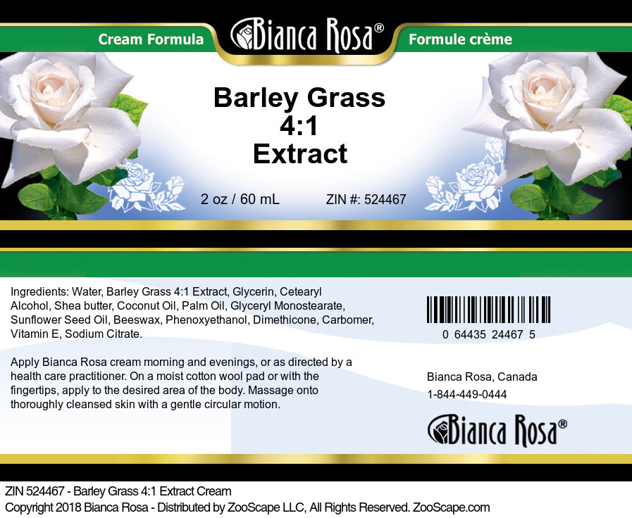 Barley Grass 4:1 Extract Cream - Label