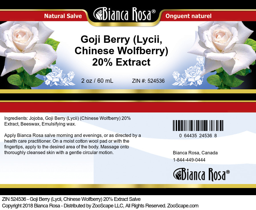Goji Berry (Lycii, Chinese Wolfberry) 20% Extract Salve - Label