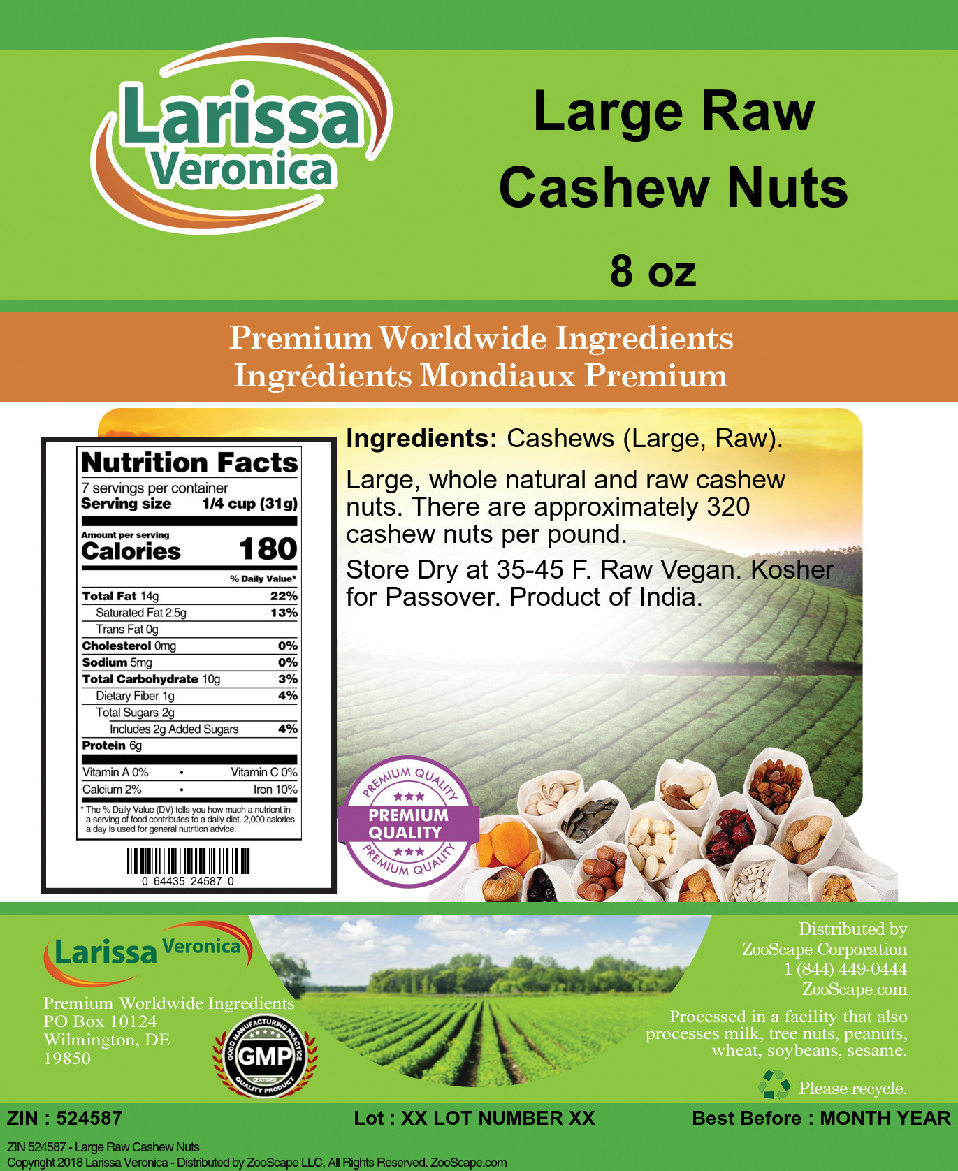 Large Raw Cashew Nuts - Label