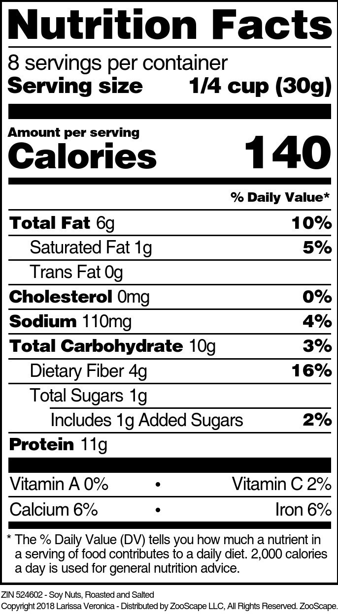 Soy Nuts, Roasted and Salted - Supplement / Nutrition Facts