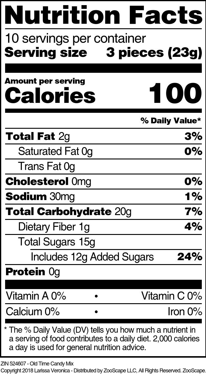 Old Time Candy Mix - Supplement / Nutrition Facts