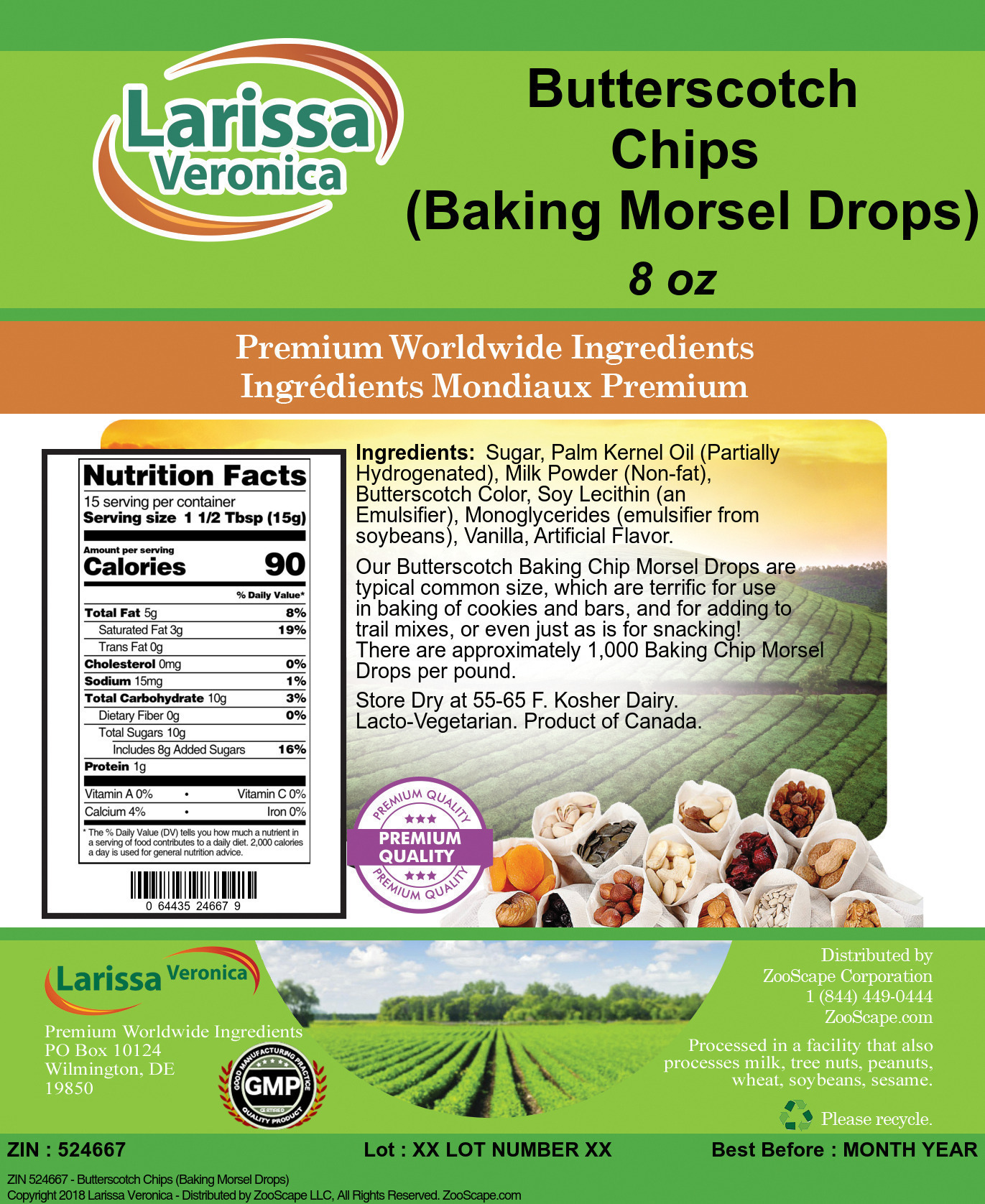 Butterscotch Chips (Baking Morsel Drops) - Label