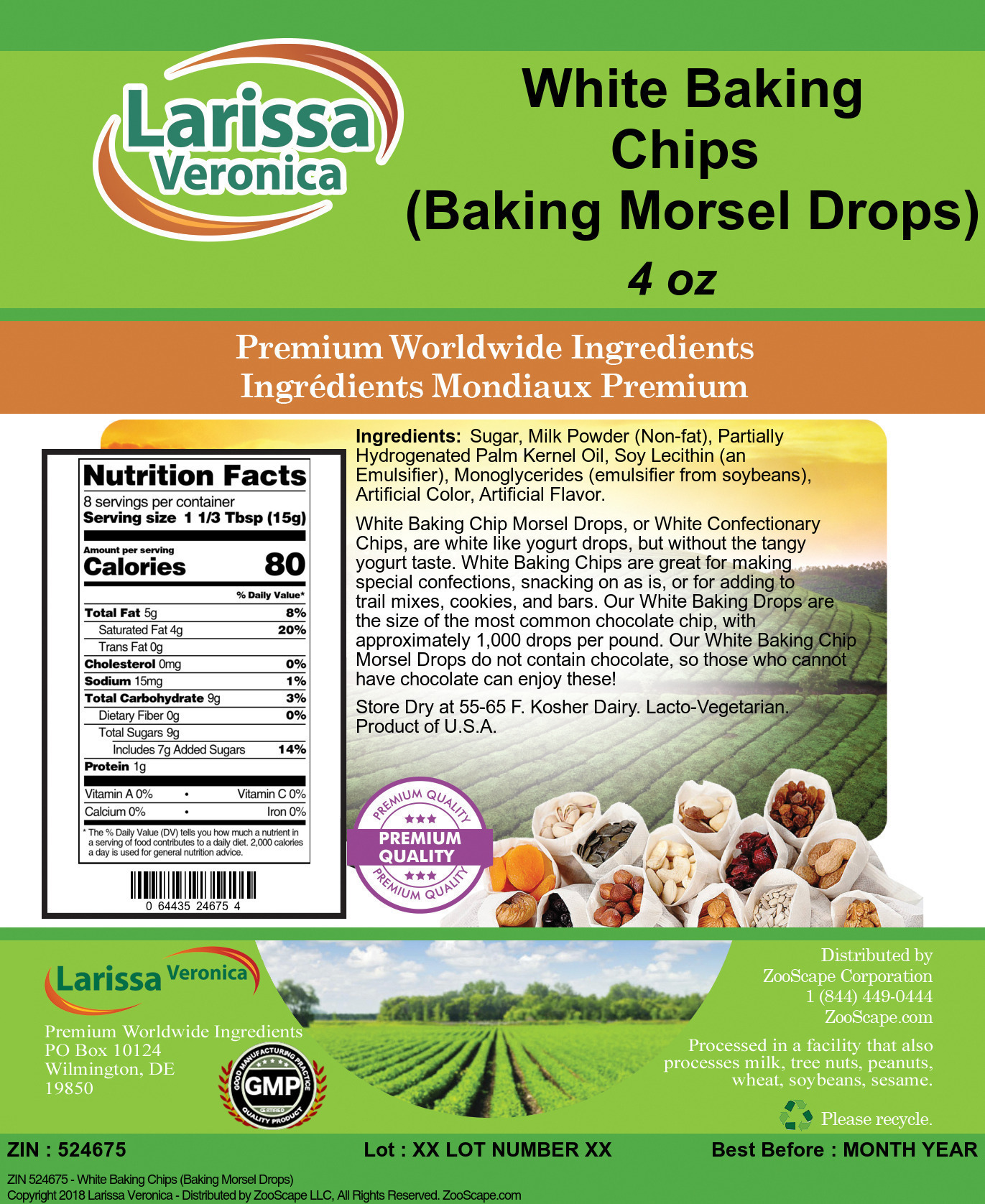 White Baking Chips (Baking Morsel Drops) - Label