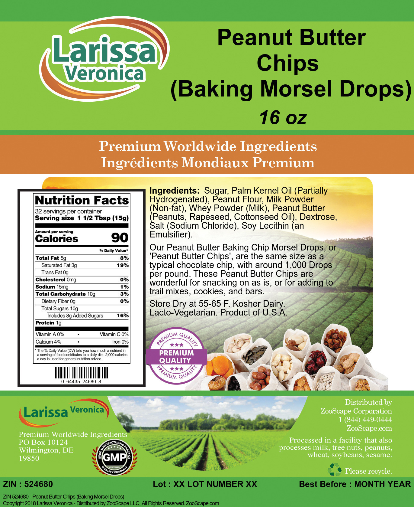 Peanut Butter Chips (Baking Morsel Drops) - Label