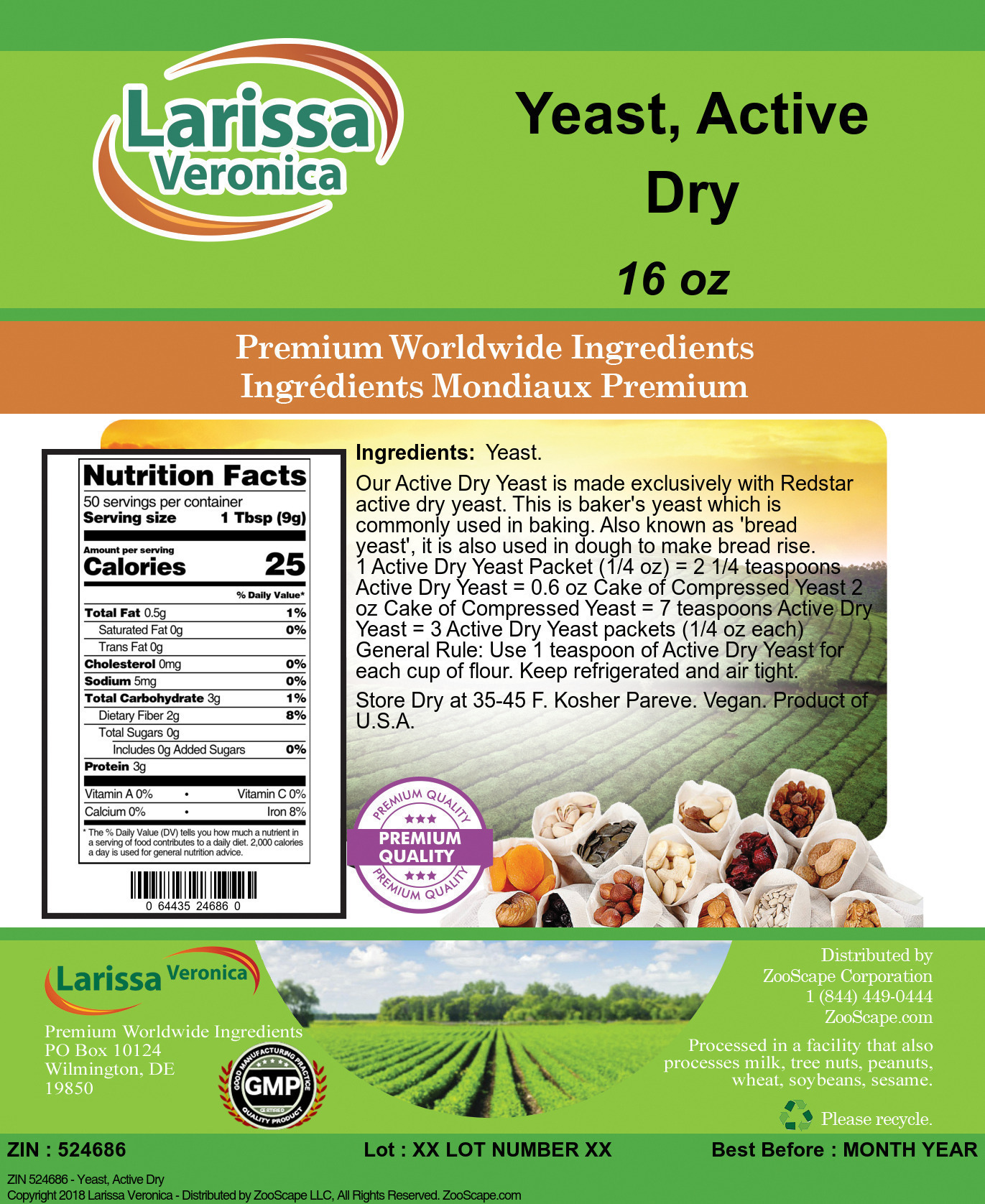 Yeast, Active Dry - Label