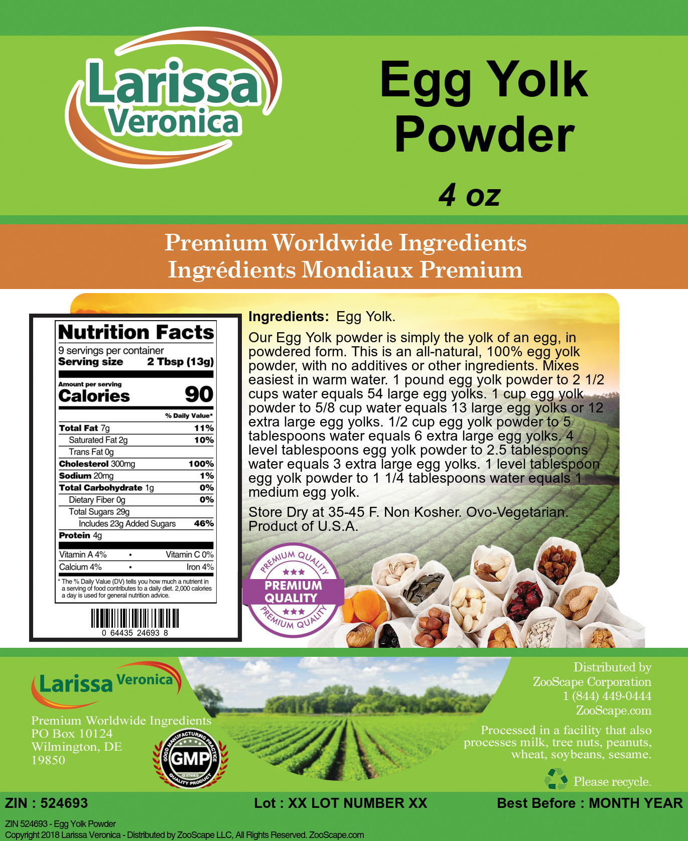 Egg Yolk Powder - Label