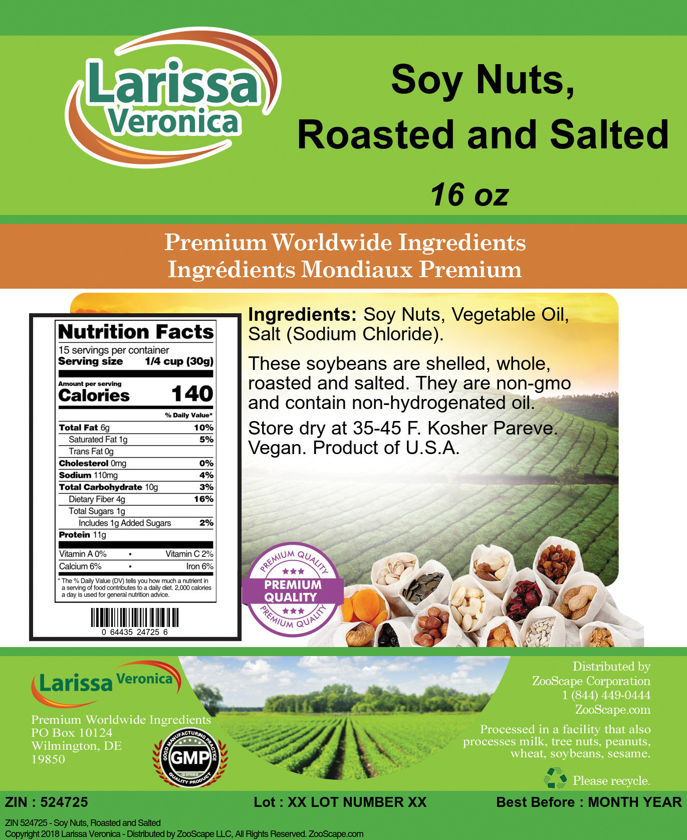 Soy Nuts, Roasted and Salted - Label