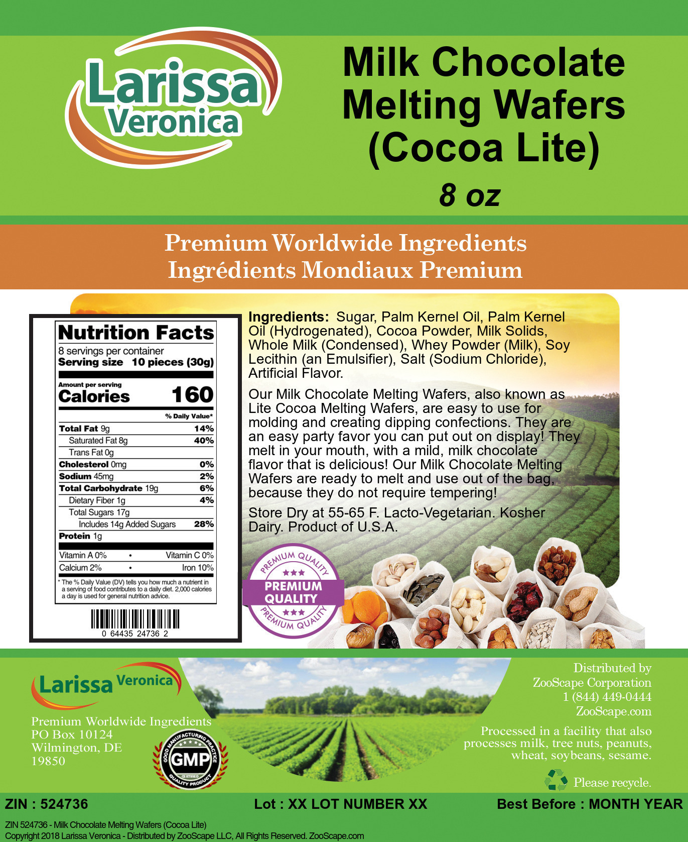 Milk Chocolate Melting Wafers (Cocoa Lite) - Label