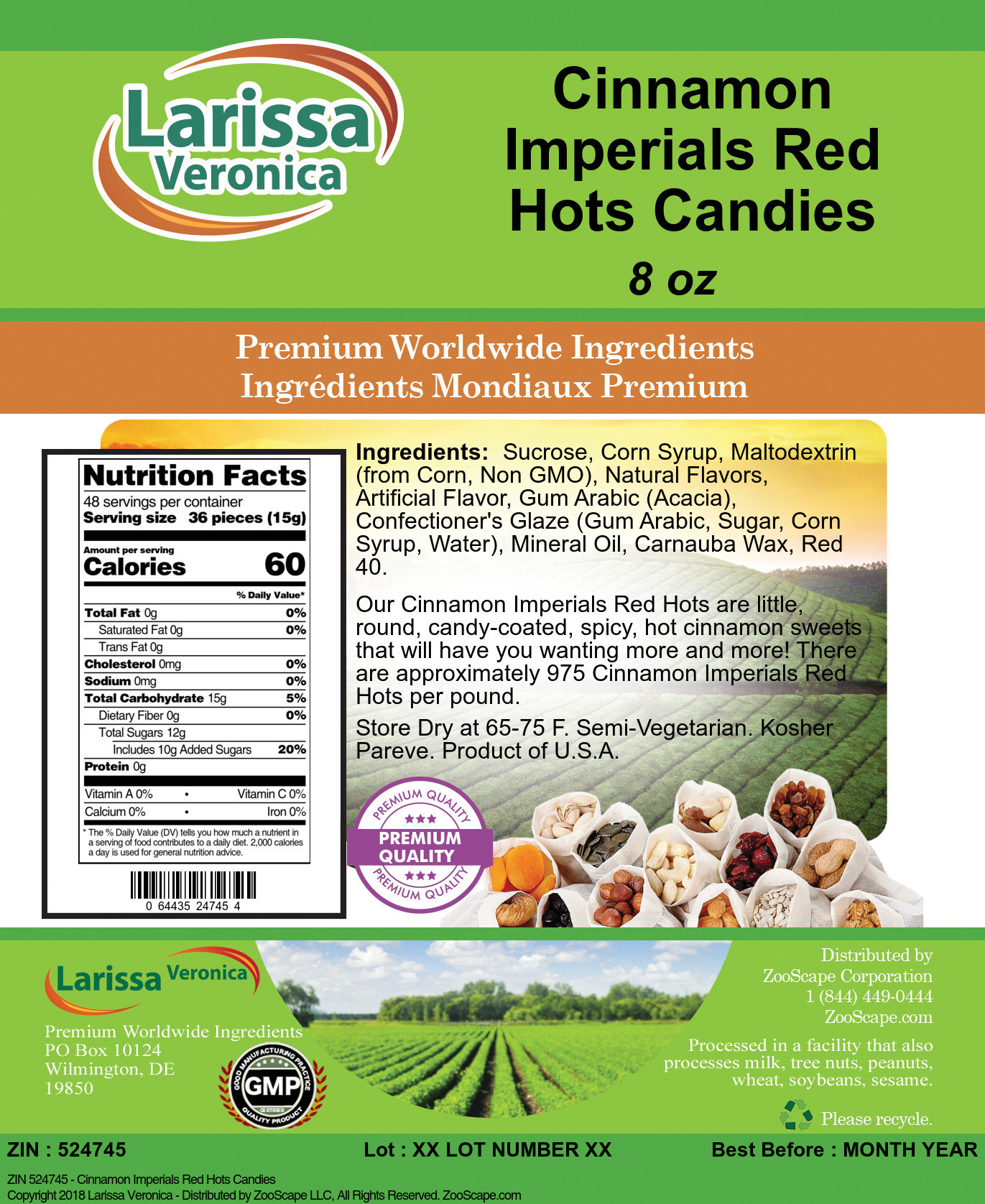 Cinnamon Imperials Red Hots Candies - Label
