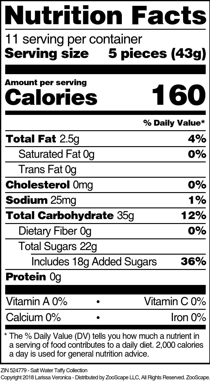 Salt Water Taffy Collection - Supplement / Nutrition Facts