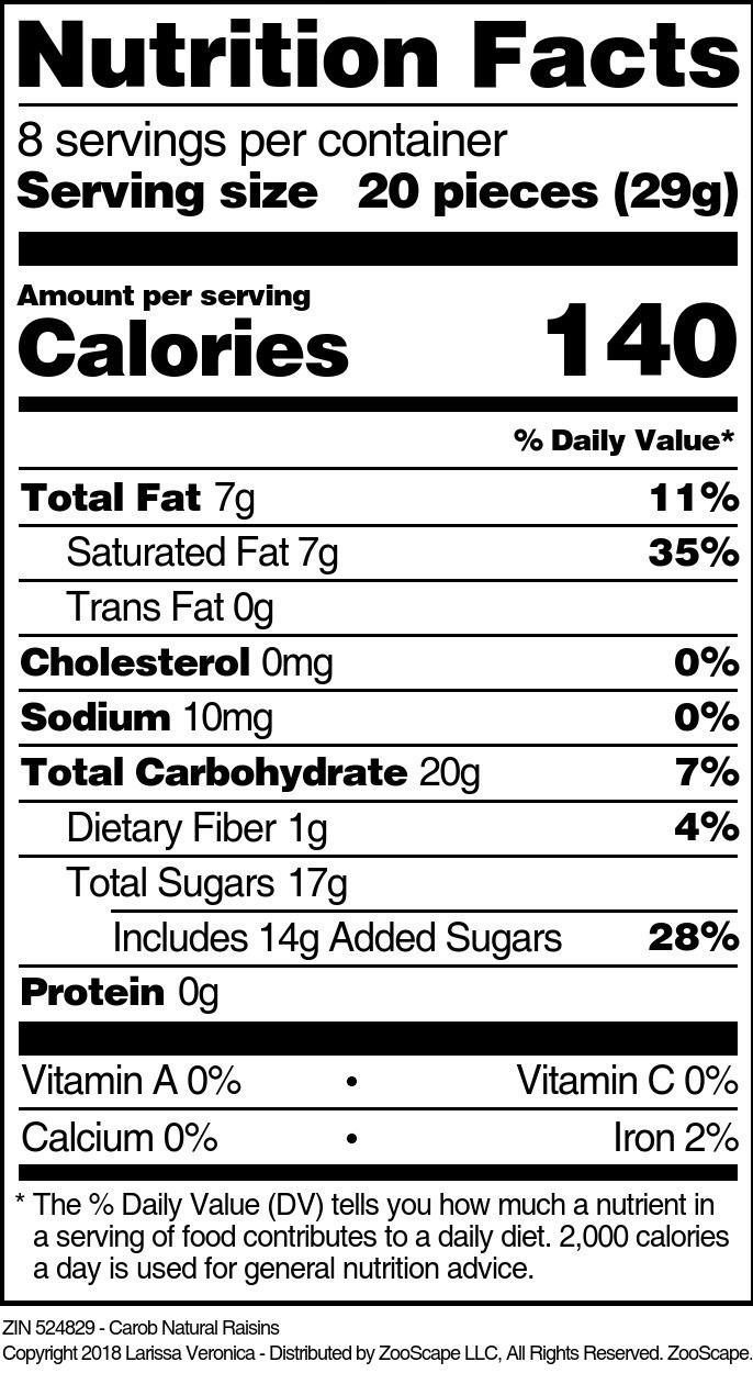 Carob Natural Raisins - Supplement / Nutrition Facts