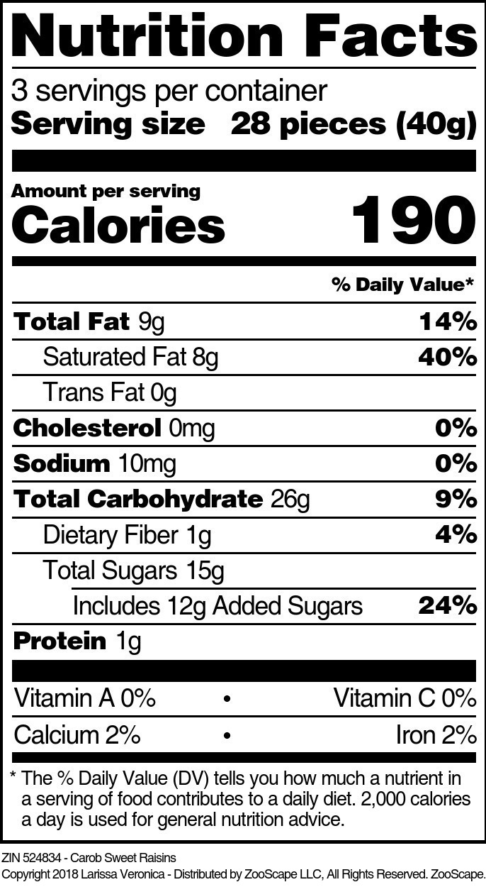 Carob Sweet Raisins - Supplement / Nutrition Facts