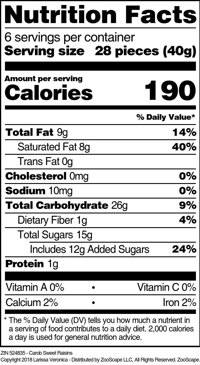 Carob Sweet Raisins - Supplement / Nutrition Facts