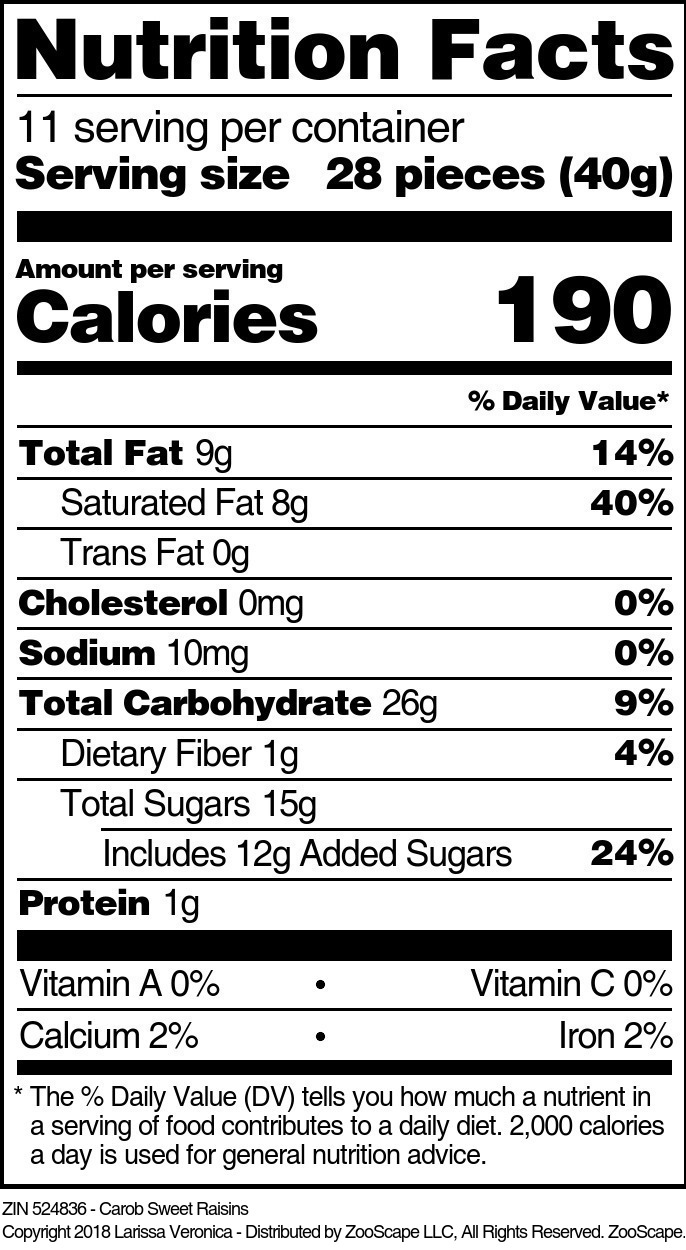 Carob Sweet Raisins - Supplement / Nutrition Facts