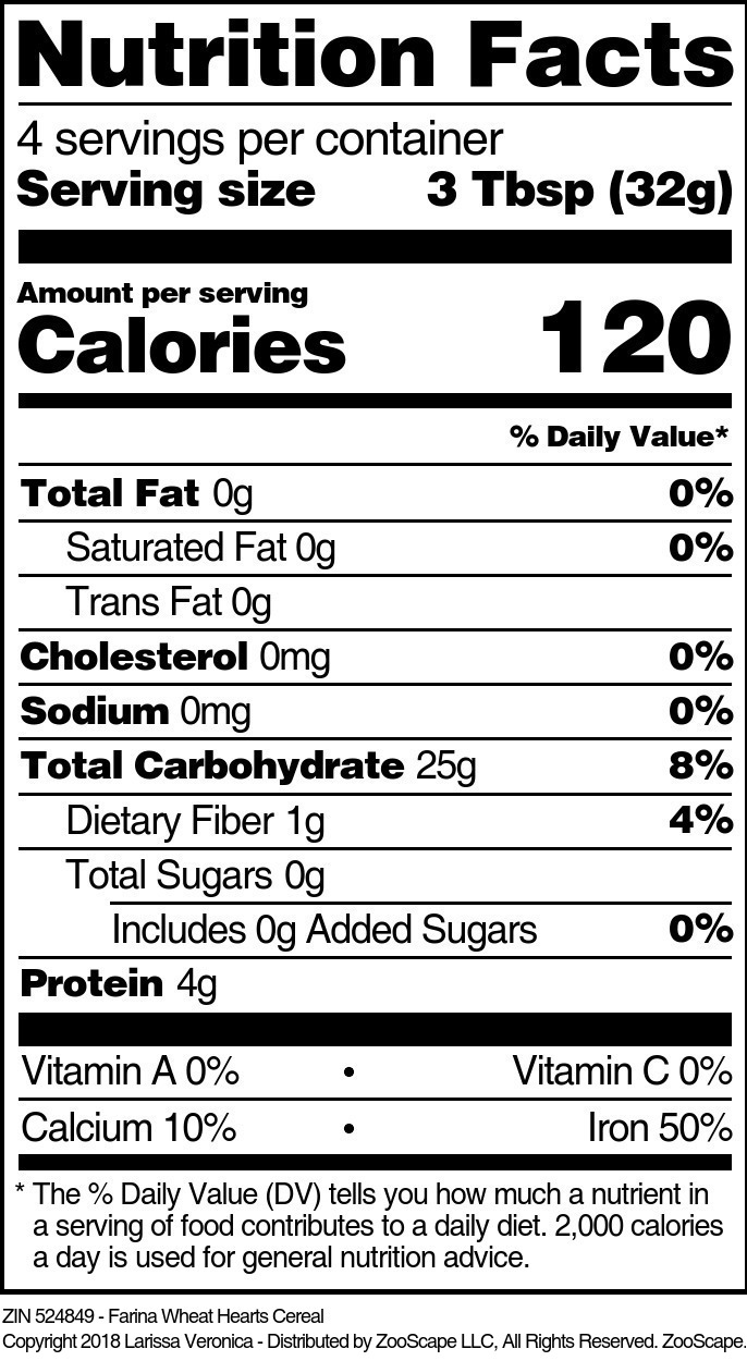 Farina Wheat Hearts Cereal - Supplement / Nutrition Facts