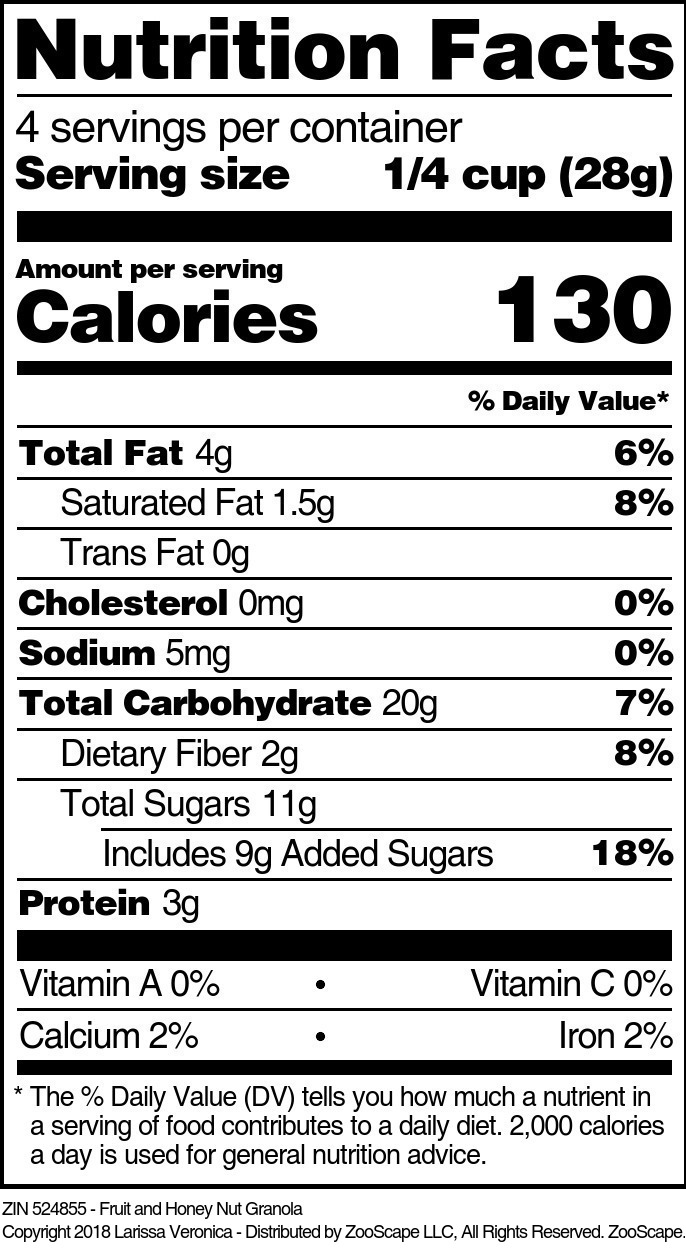 Fruit and Honey Nut Granola - Supplement / Nutrition Facts