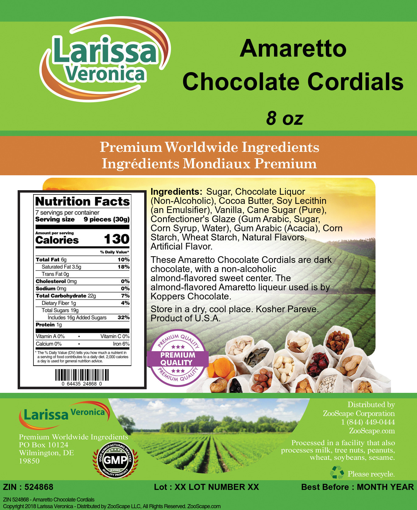 Amaretto Chocolate Cordials - Label
