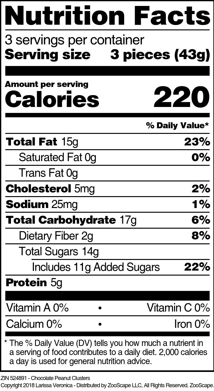Chocolate Peanut Clusters - Supplement / Nutrition Facts