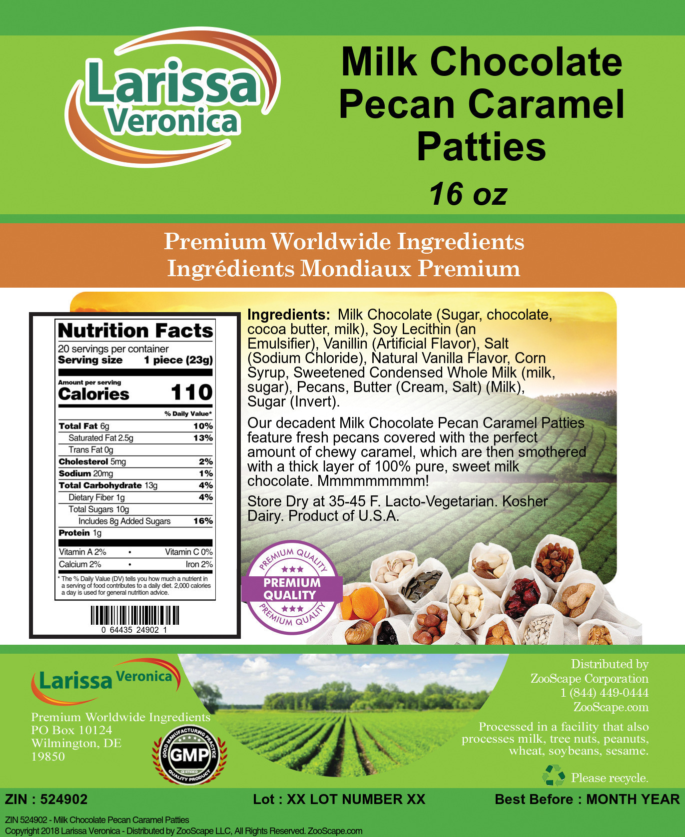 Milk Chocolate Pecan Caramel Patties - Label