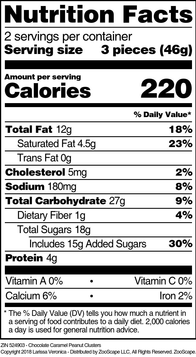 Chocolate Caramel Peanut Clusters - Supplement / Nutrition Facts