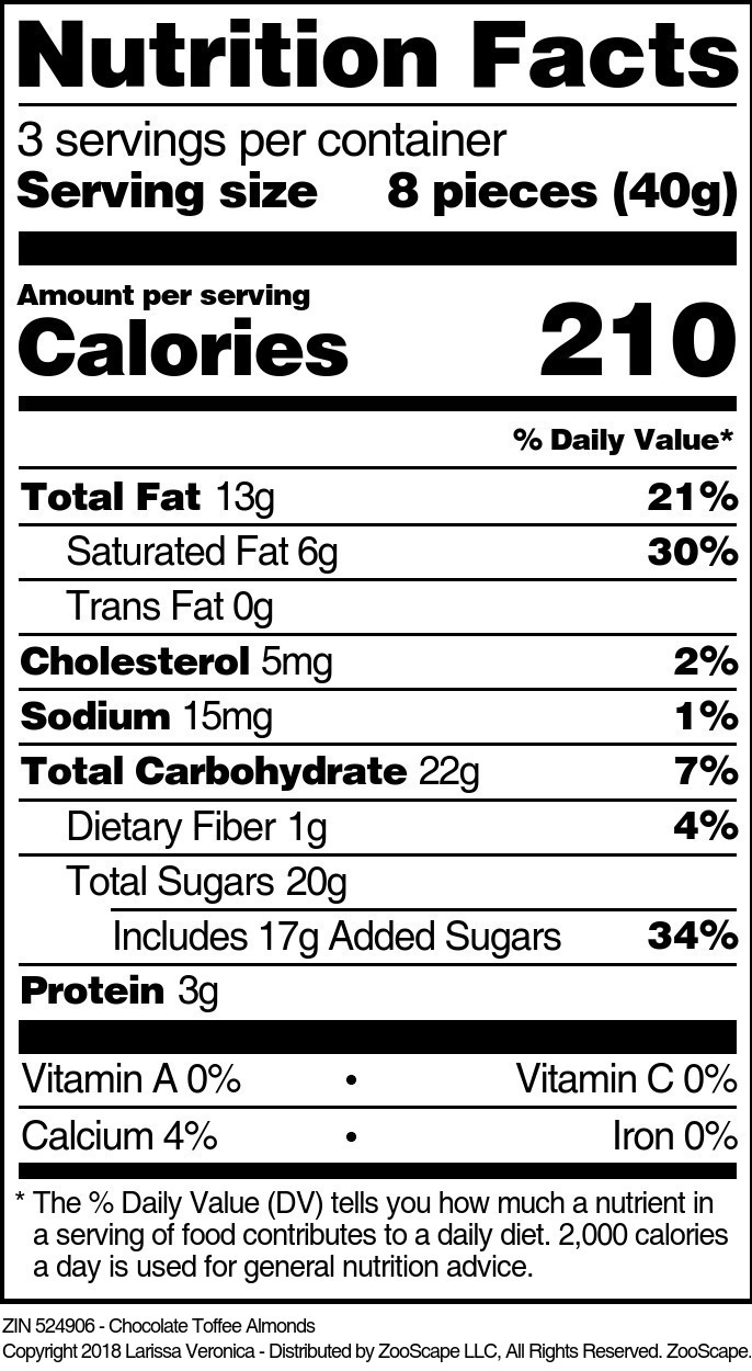 Chocolate Toffee Almonds - Supplement / Nutrition Facts