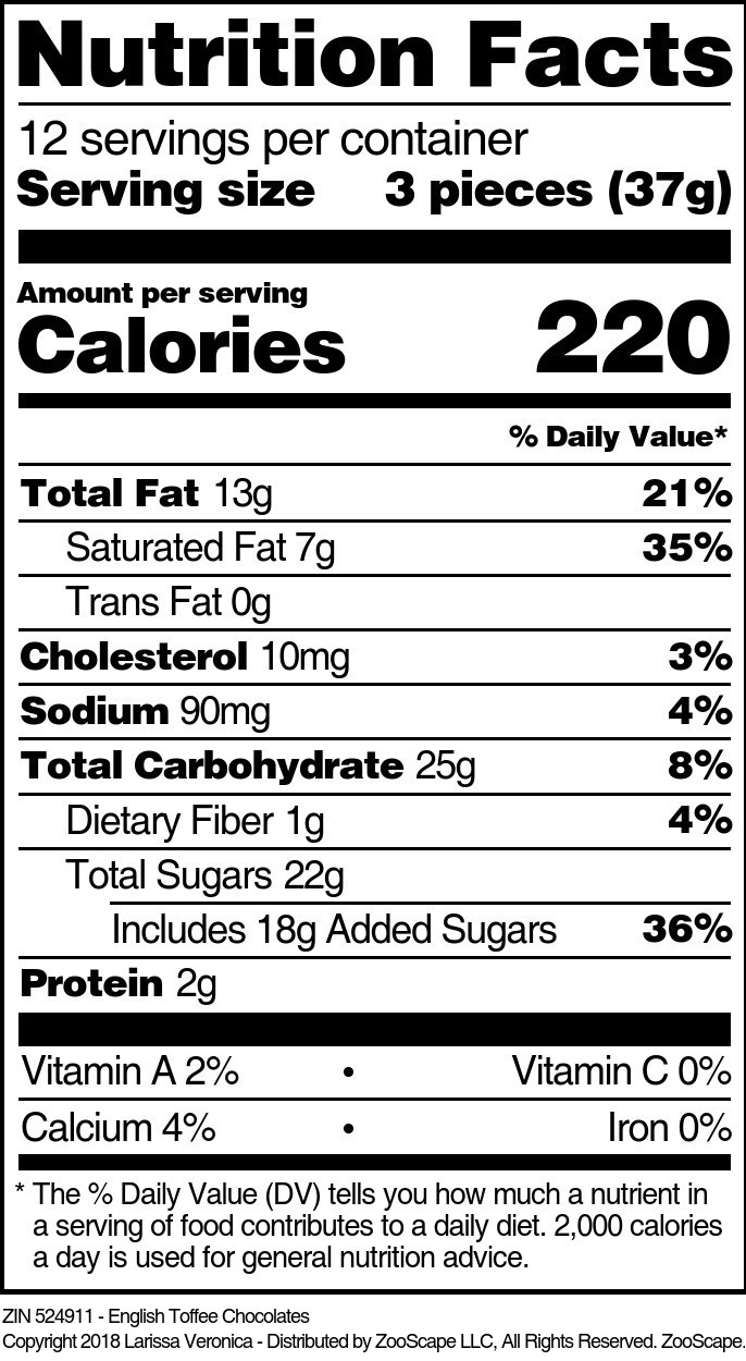 English Toffee Chocolates - Supplement / Nutrition Facts