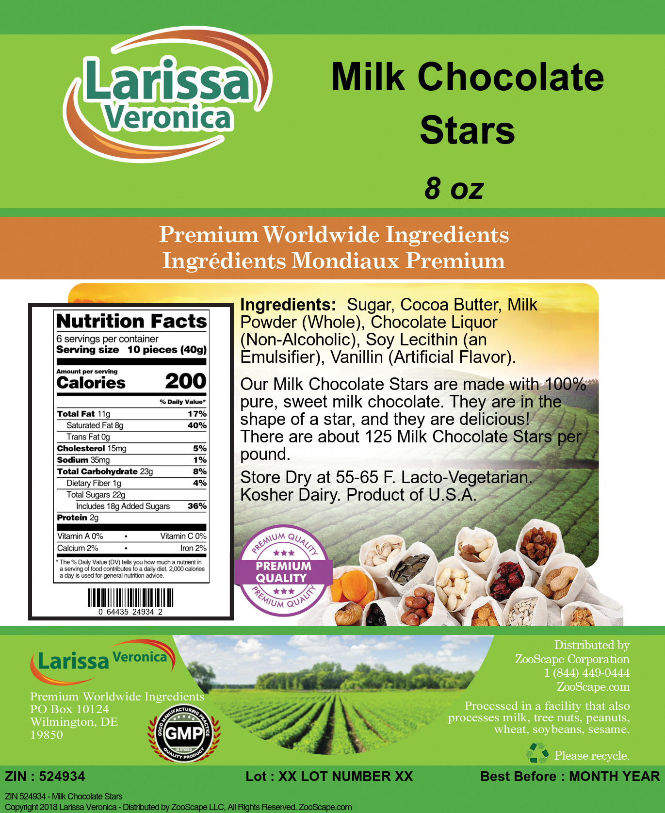 Milk Chocolate Stars - Label