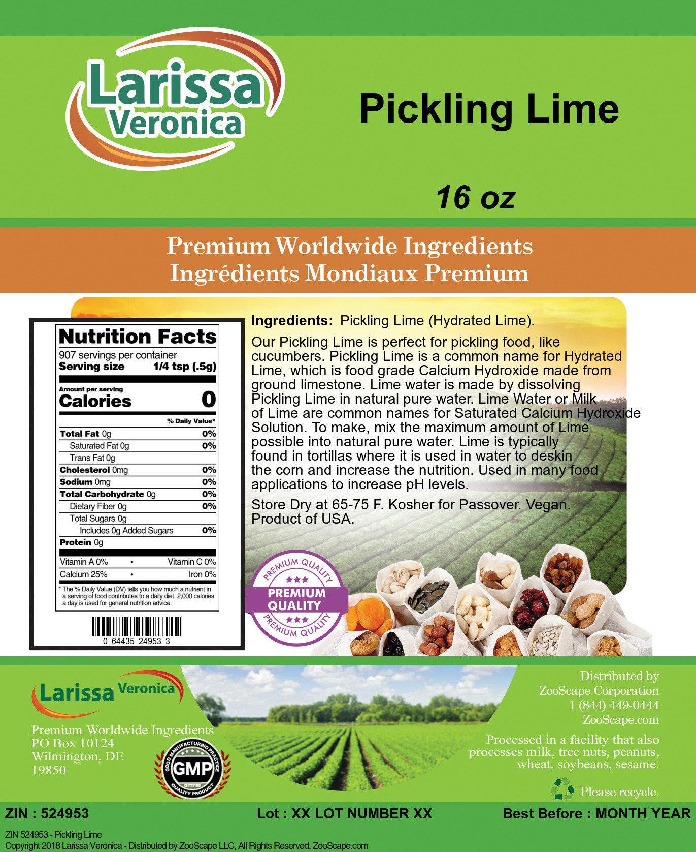 Pickling Lime - Label