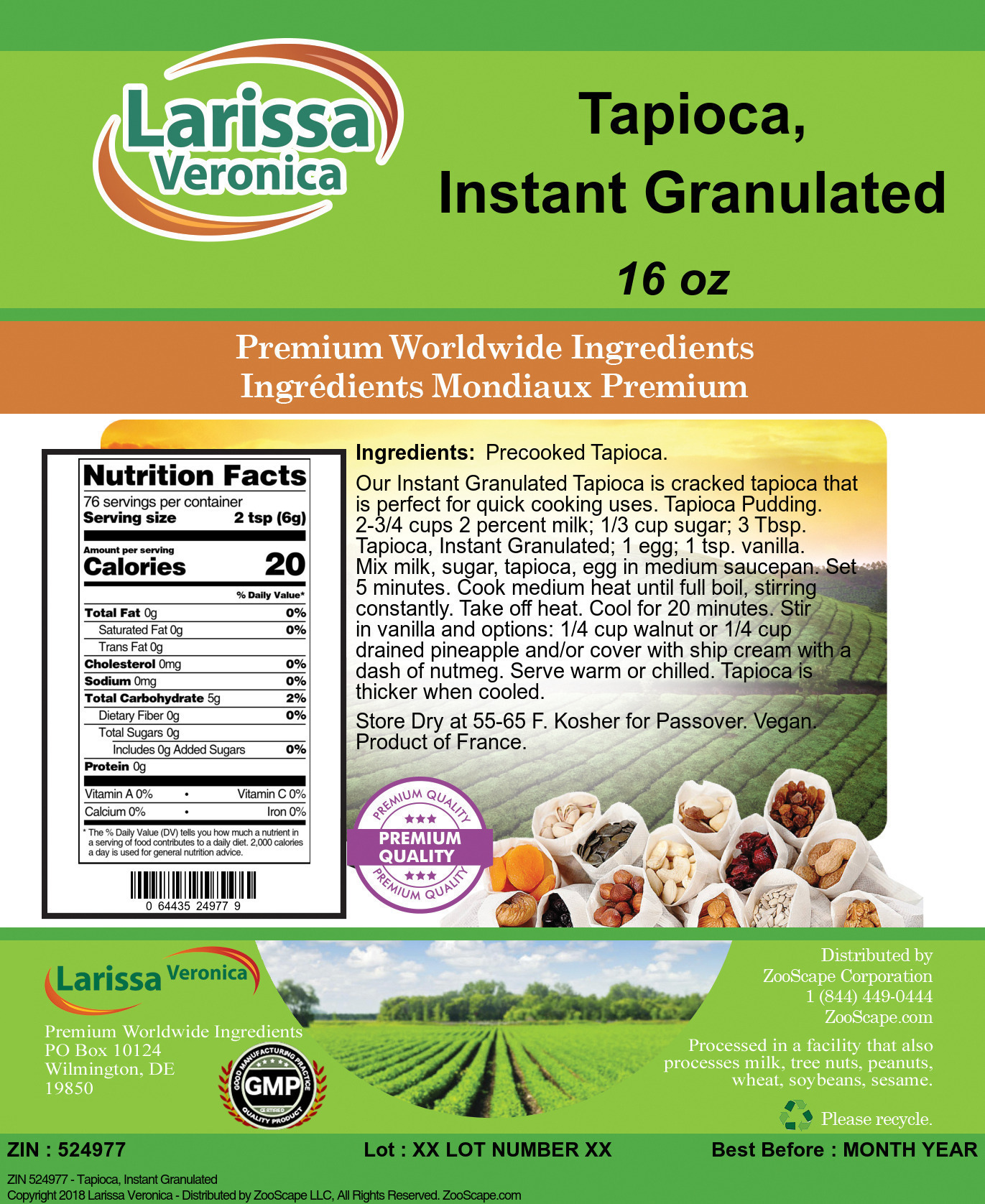 Tapioca, Instant Granulated - Label