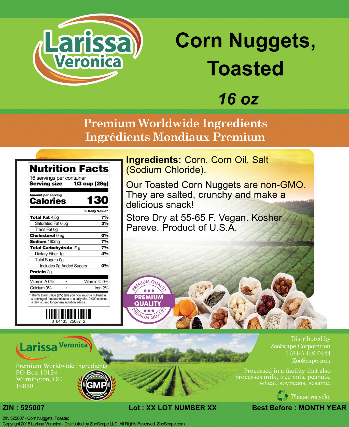 Corn Nuggets, Toasted - Label