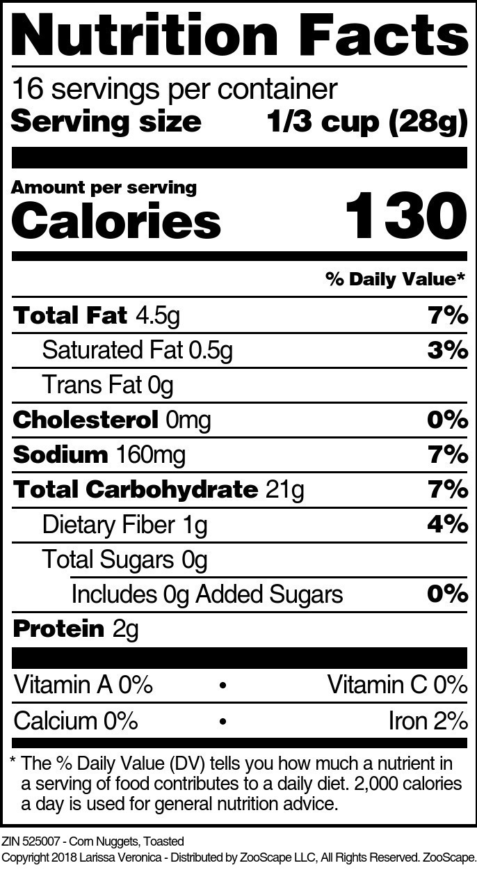 Corn Nuggets, Toasted - Supplement / Nutrition Facts