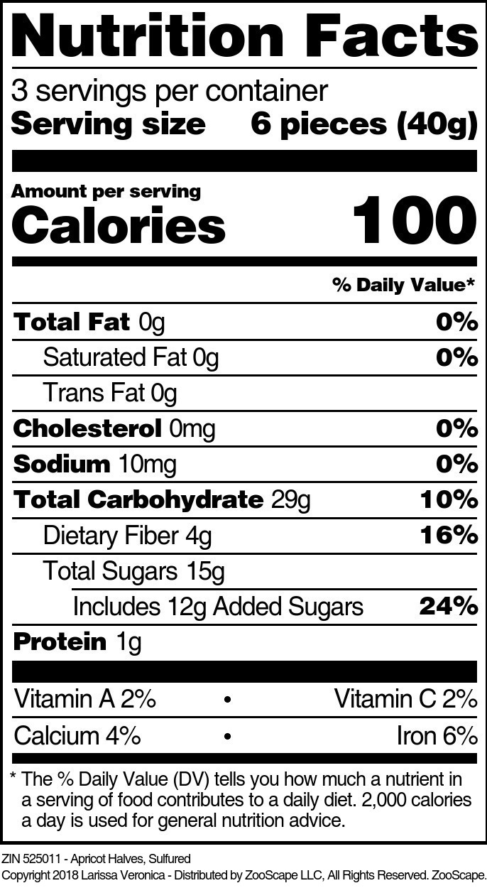 Apricot Halves, Sulfured - Supplement / Nutrition Facts