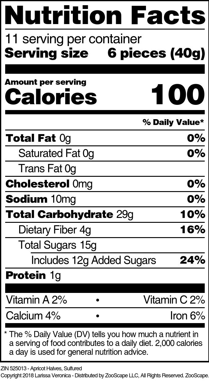 Apricot Halves, Sulfured - Supplement / Nutrition Facts