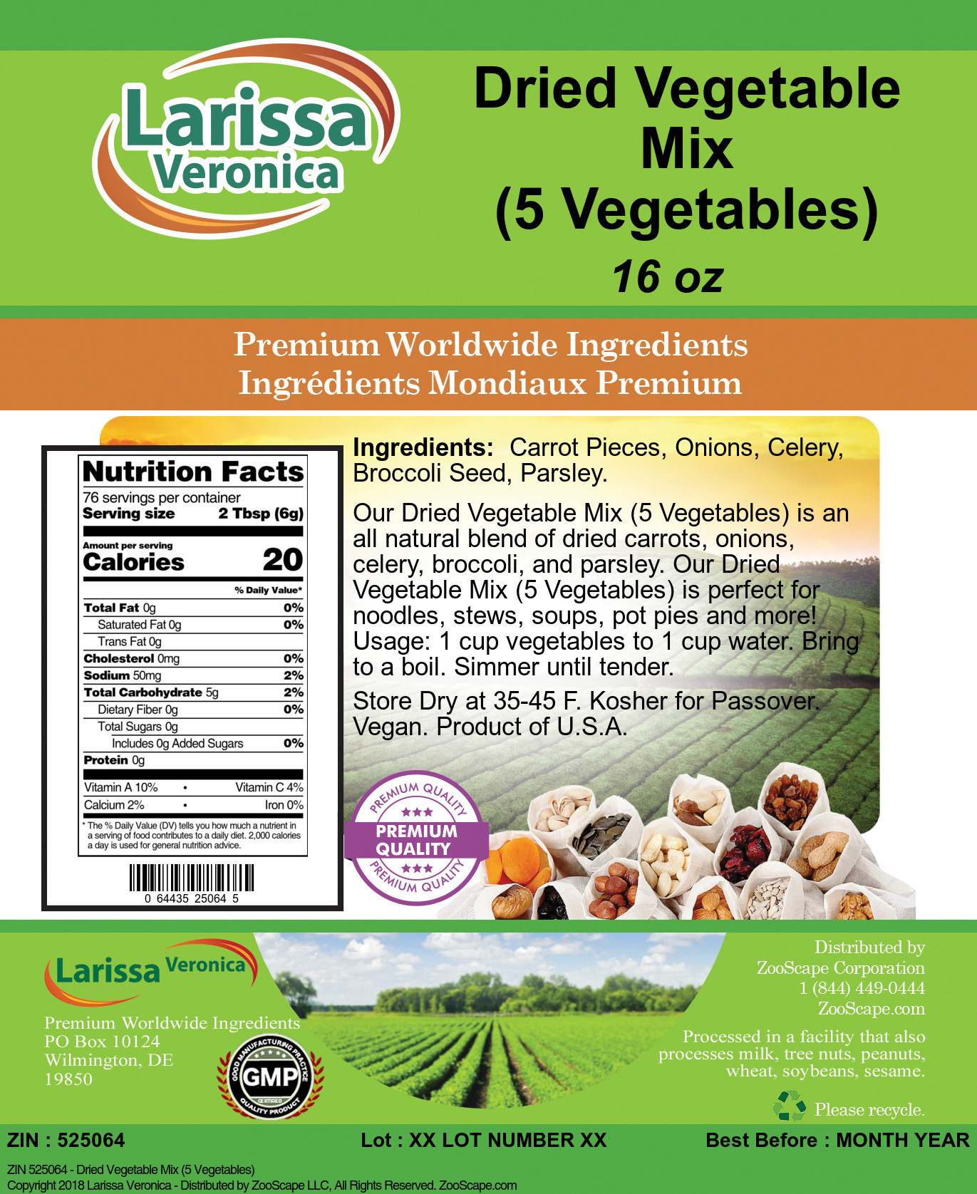 Dried Vegetable Mix (5 Vegetables) - Label