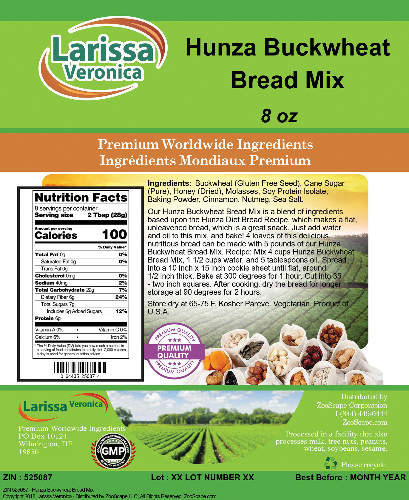 Hunza Buckwheat Bread Mix - Label