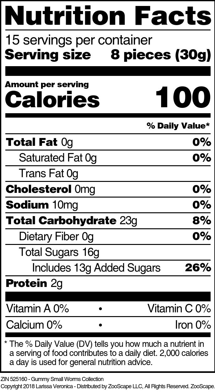 Gummy Small Worms Collection - Supplement / Nutrition Facts