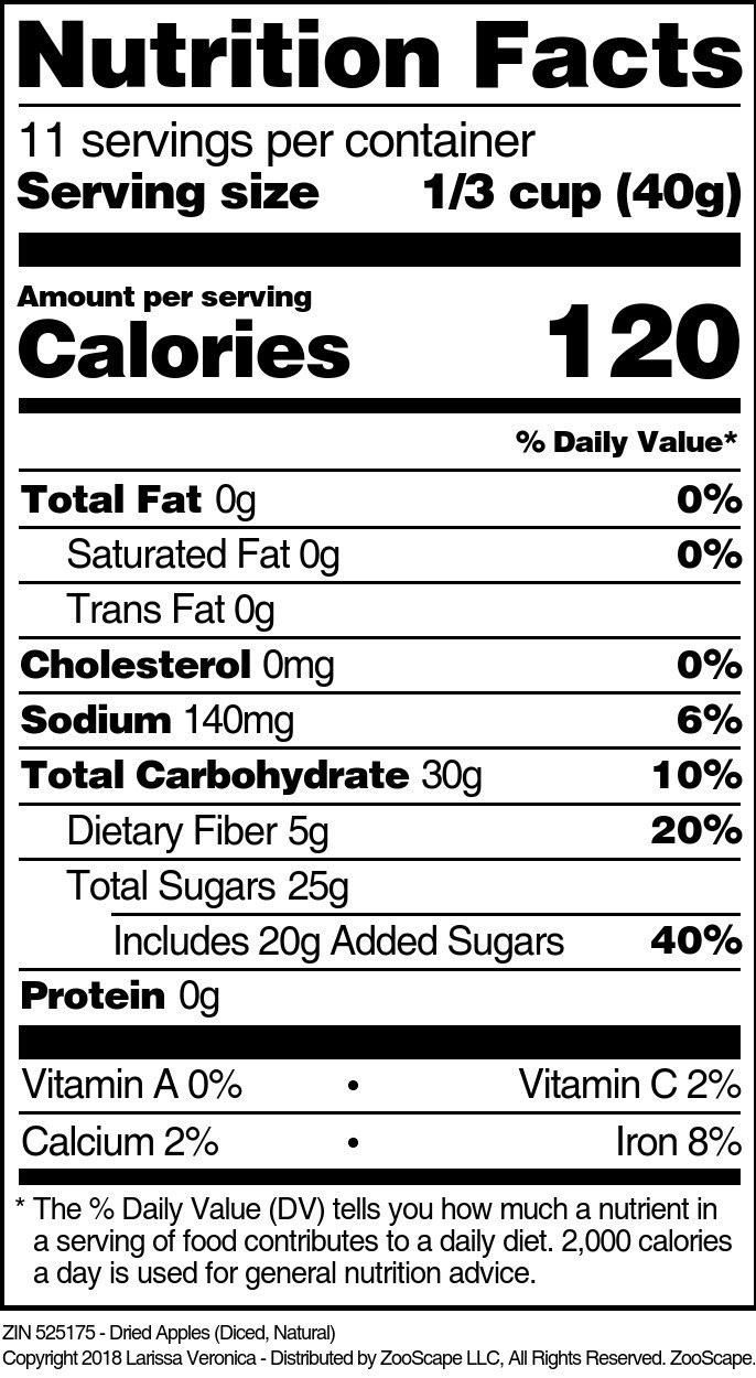 Dried Apples (Diced, Natural) - Supplement / Nutrition Facts