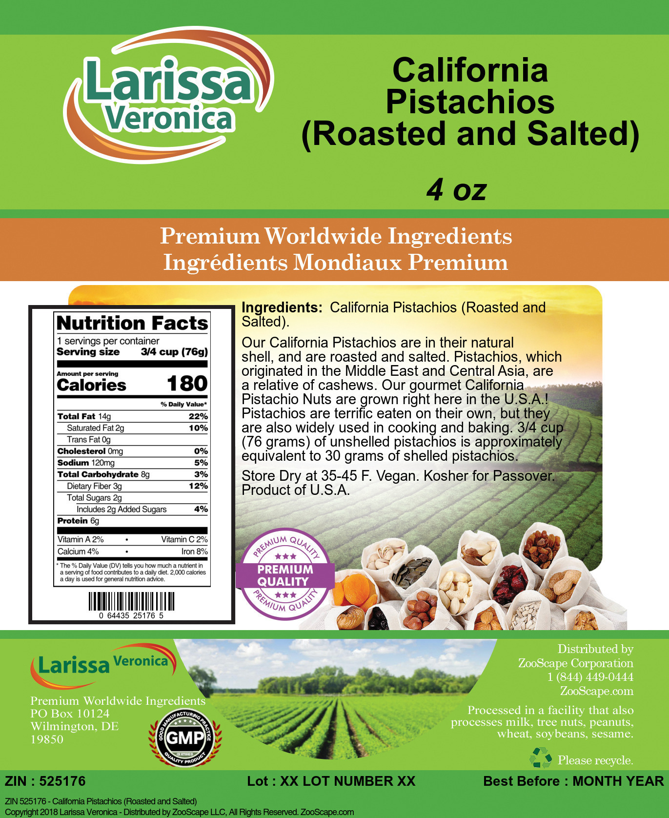 California Pistachios (Roasted and Salted) - Label